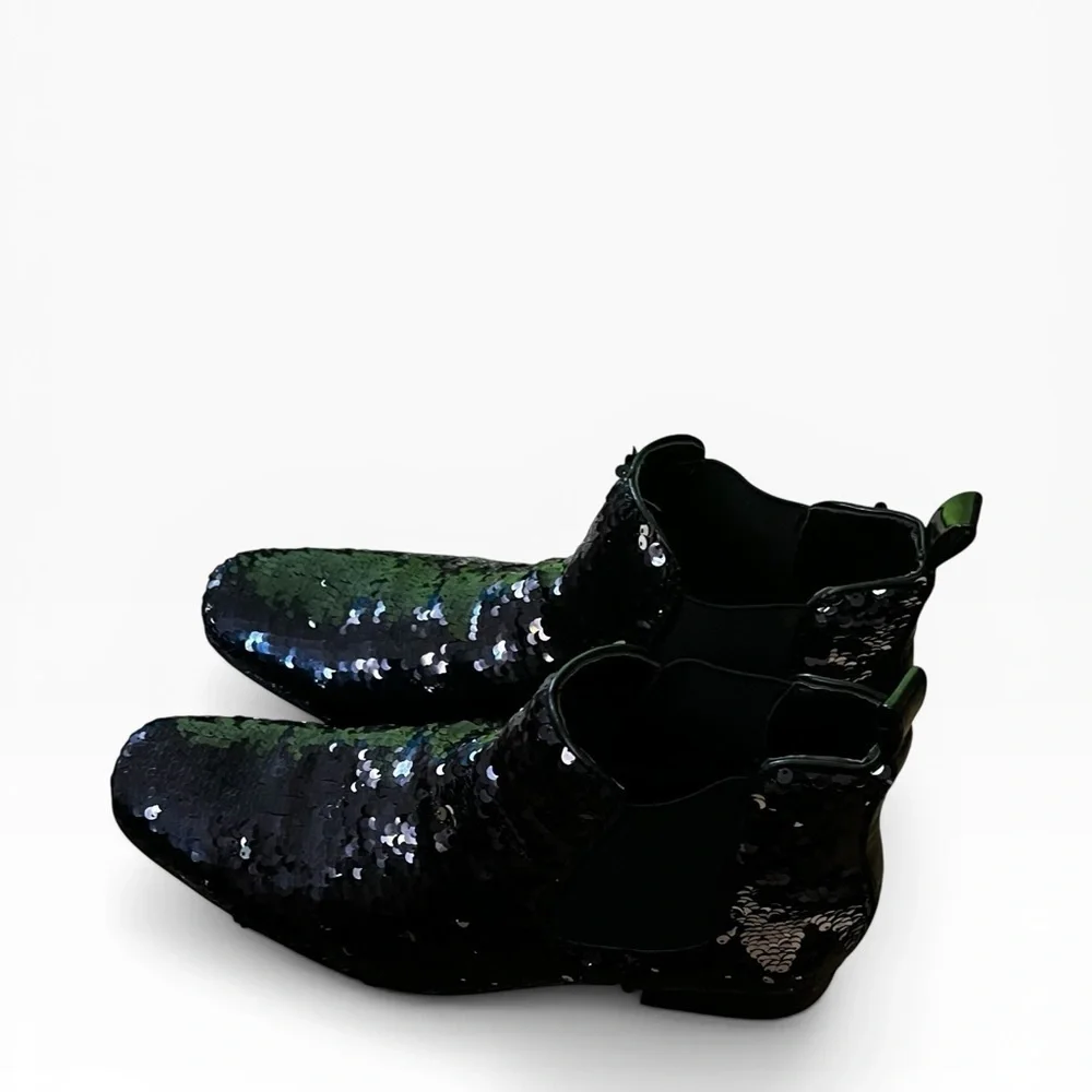 Amali black sequins sparkle ankle boots men formal prom evening like new 9.5